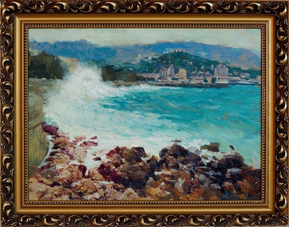 Картина Бочарова С.П. "Шторм на набережной Ялты" холст/масло 60х80