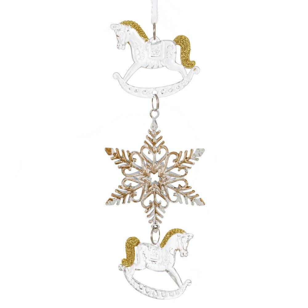 GAEM Украшение новогоднеe подвеска"Снежинка с лошадками", L6,5 W1 H19 см, 2в.