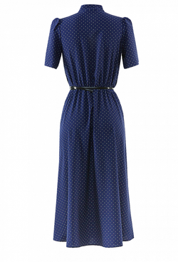 Платье с коротким рукавом в мелкий горох темно-синее 05-03-20 SS