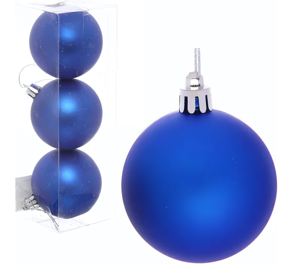 Новогодние шары 6 см (набор 3 шт) "Матовый", синий (Серпантин)