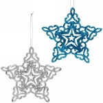 Подвески в блестках «Звездочки кружевные» 10 см (набор 2шт), синий/серебро