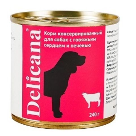 Delicana консервы для взрослых собак всех пород с говяжьим сердцем и печенью