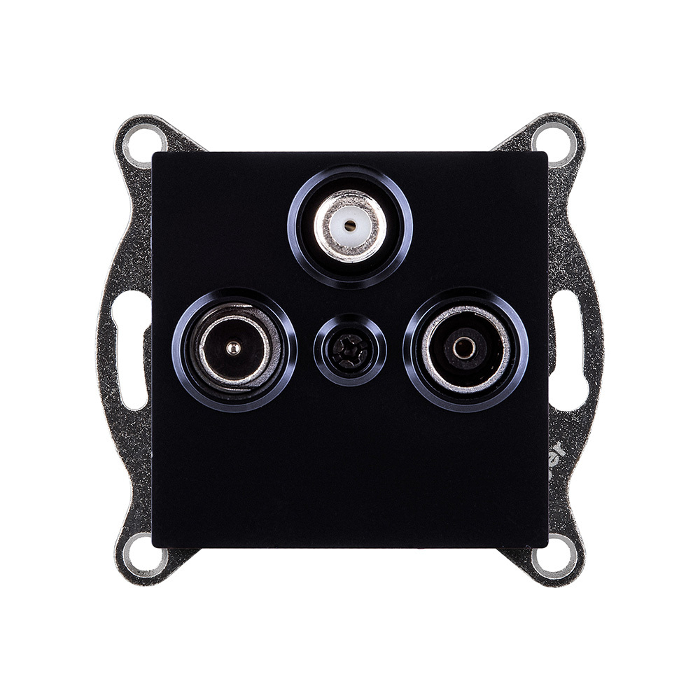 Розетка тройная TV (мама) + TV (папа) + спутниковая SAT, черный Kollinger REA-036BK для Aspekt, Eleganz, Reflex