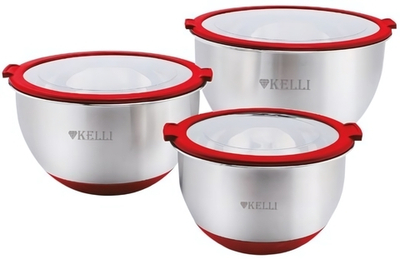 Набор мисок из нержавеющей стали KELLI KL-233, 4800 мл, 3100 мл, 1700 мл, глубокая 24, 20, 16 см,