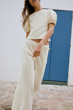 ZARA ТОП С ОБЪЕМНЫМИ РУКАВАМИ, ЭКРЮ