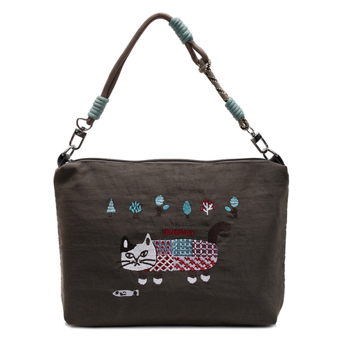 Сумка-мессенджер через плечо, нейлоновая, с вышивкой кошки Матильды, серая, CBK-2921-1, Китай