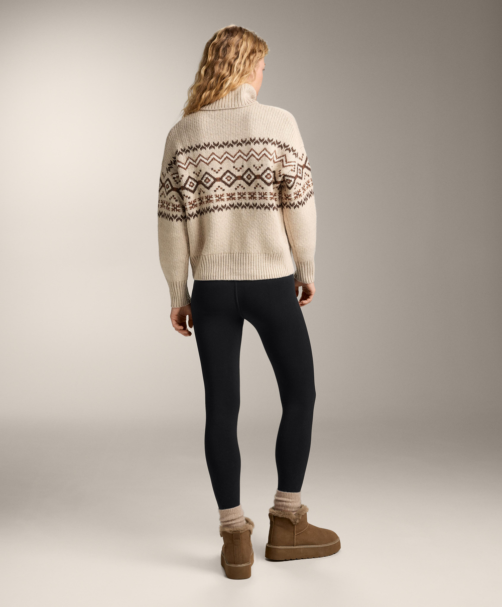 Oysho Жаккардовый трикотажный джемпер с высоким воротом, 10% шерсть, каменный