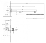 Встраиваемый смеситель для душа на 1 выход с тропическим душем ODISEA JOYA K5918013OC золото