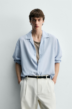 ZARA РУБАШКА RELAXED FIT ИЗ СТРУЯЩЕЙСЯ ТКАНИ, НЕБЕСНО-ГОЛУБОЙ