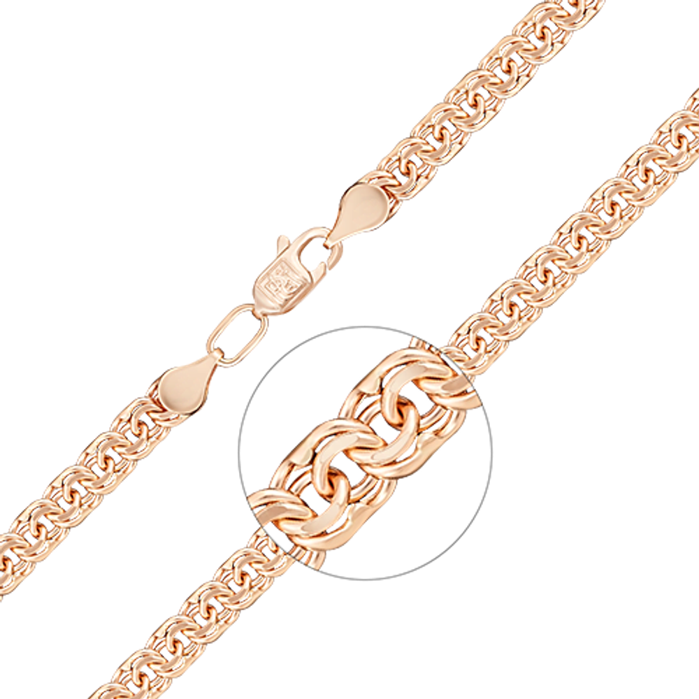 Браслет из красного золота с алмазной гранью (плетение «Бисмарк»)