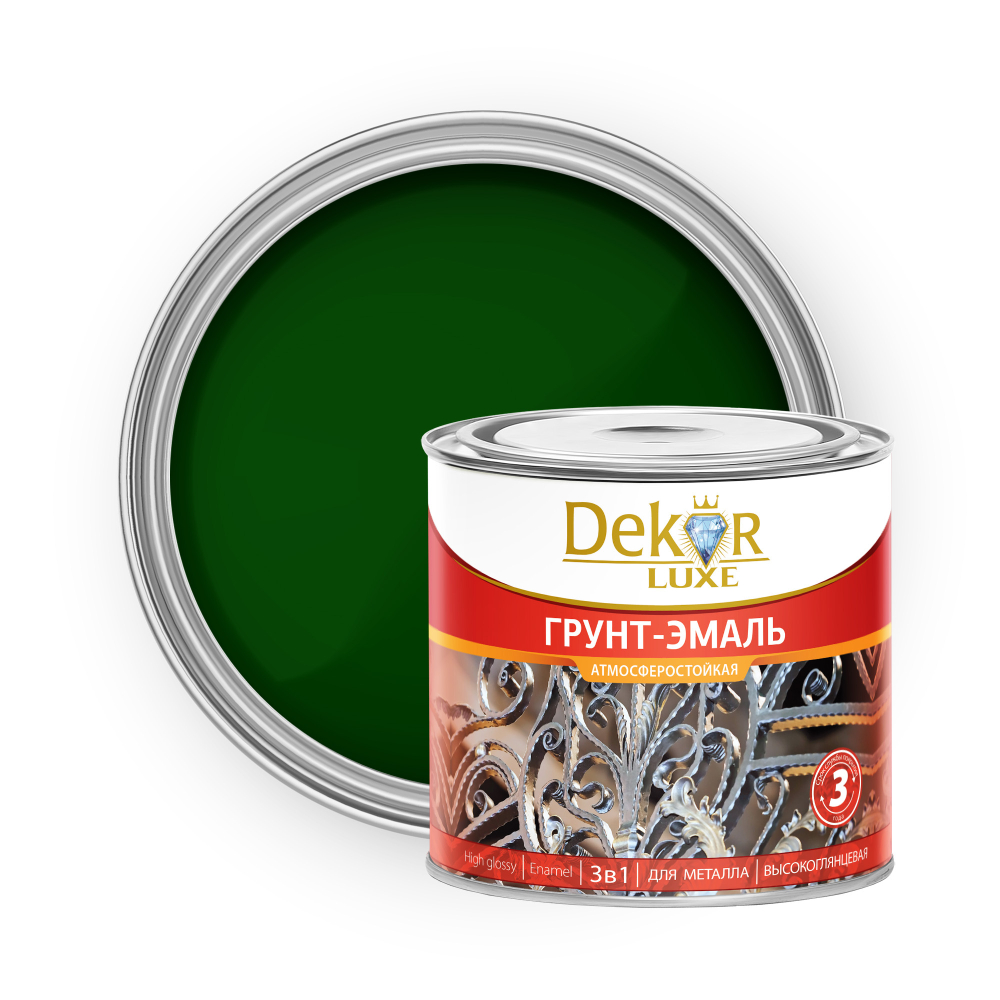 DEKOR LUXE  Грунт-эмаль 3 в 1 атмосферостойкая  Зеленая 1,9кг (Кубанские краски)