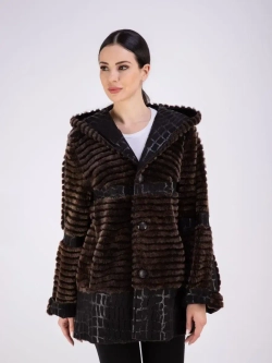 Дубленка женская натуральная с капюшоном оверсайз Турция