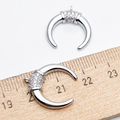 Подвеска Лунница, цвет серебро (родий), фианиты, размер 18*17 мм, цена за 1 шт