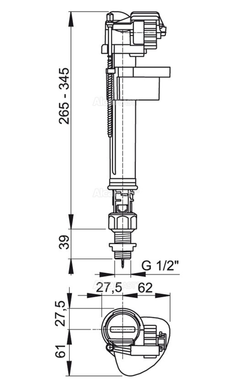 Впускной механизм A18-1/2 с нижней подводкой и металлической резьбой
