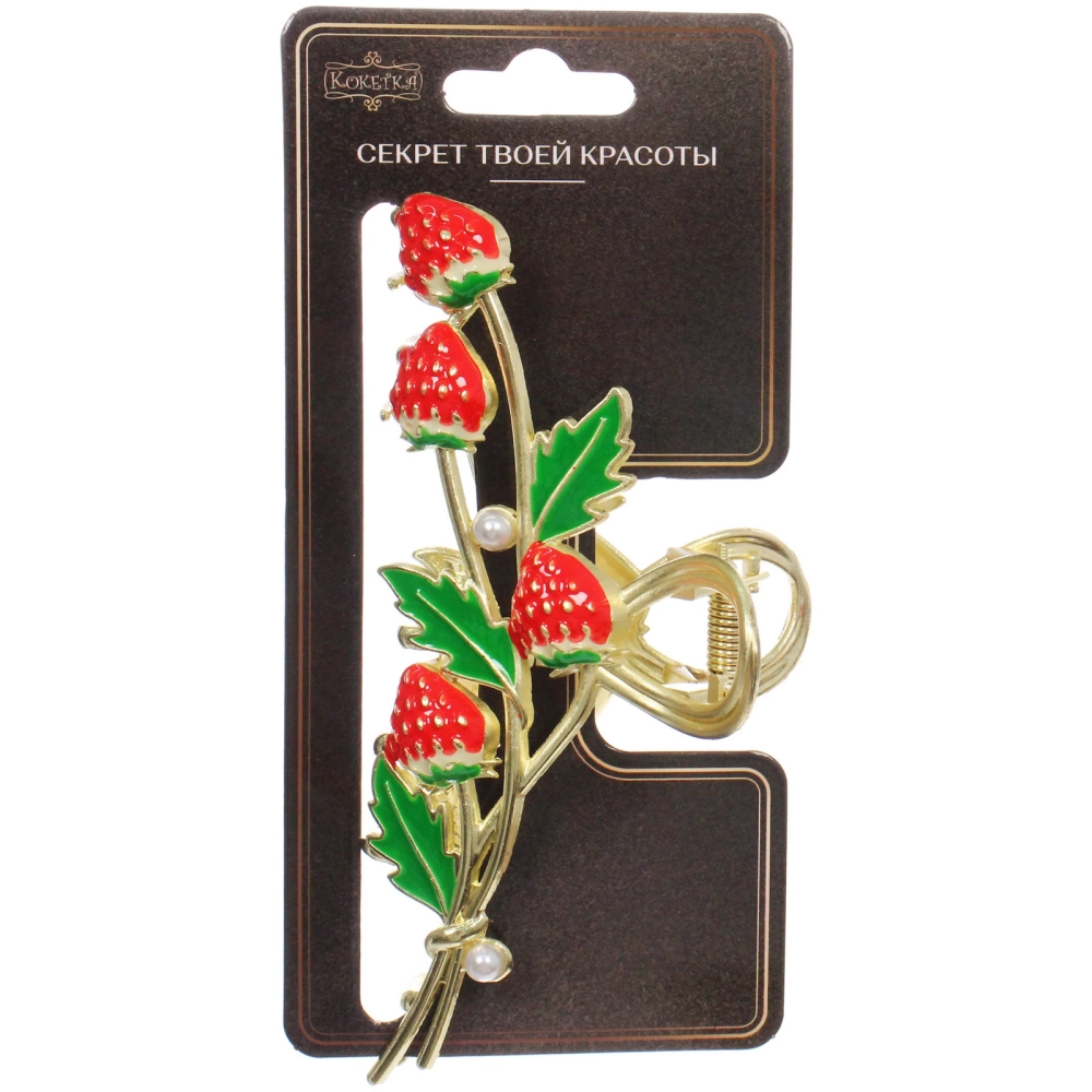 Заколка-краб для волос «PORTOFINO», клубнички, цвет золото и хром, 11,5*5см