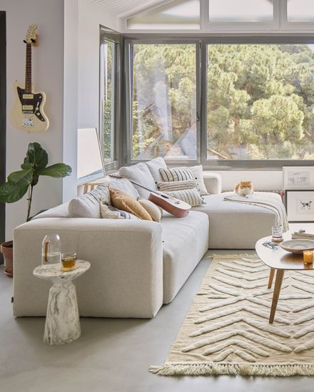 Диван 4-местный Blok с правым шезлонгом бежевый 330 см