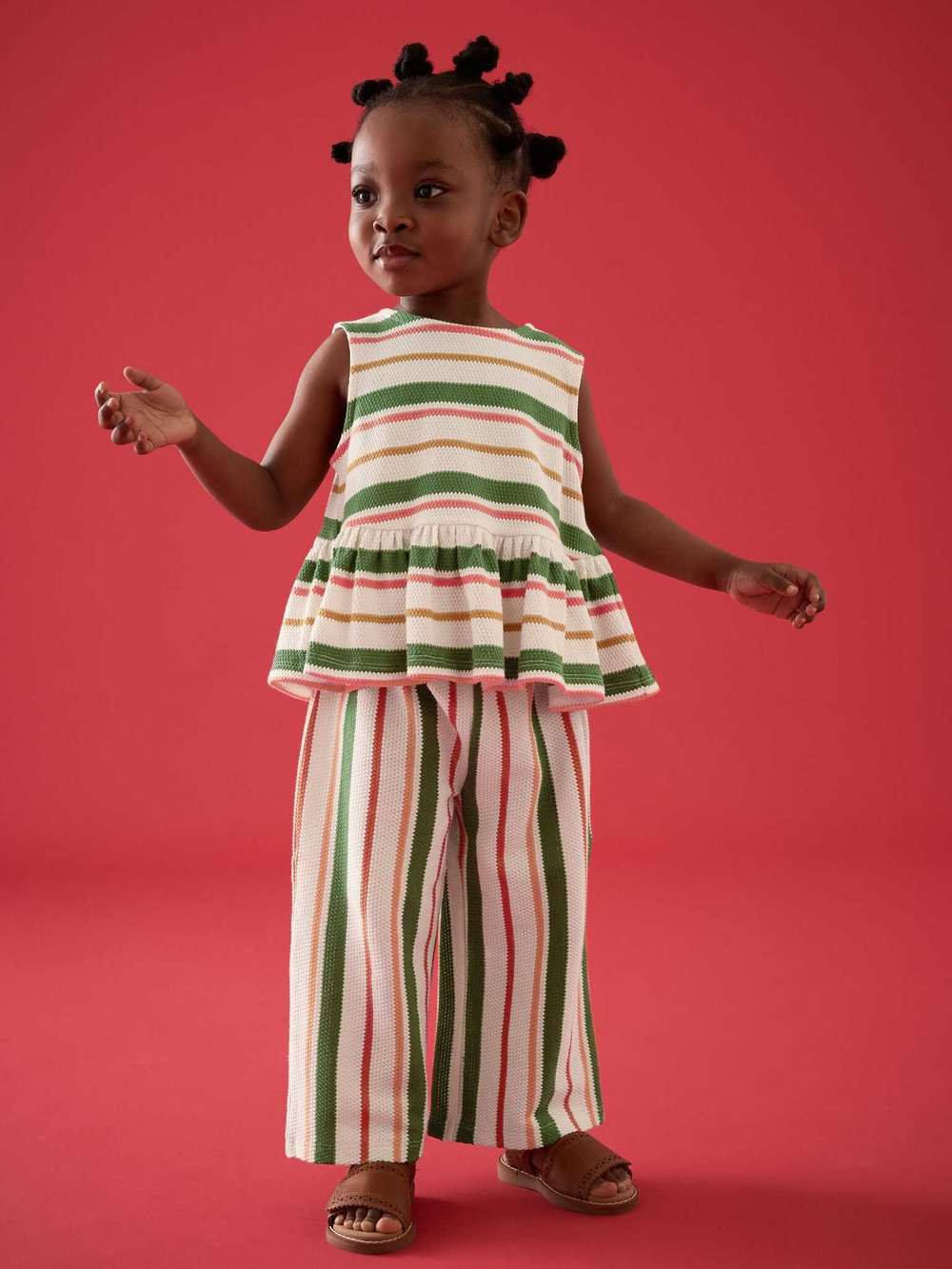 Топ и брюки в комплекте для девочки Next E51-371, Бежевый, Зеленый