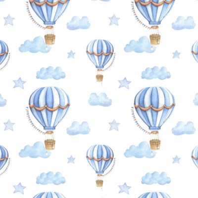 Воздушный шар и облака на белом фоне