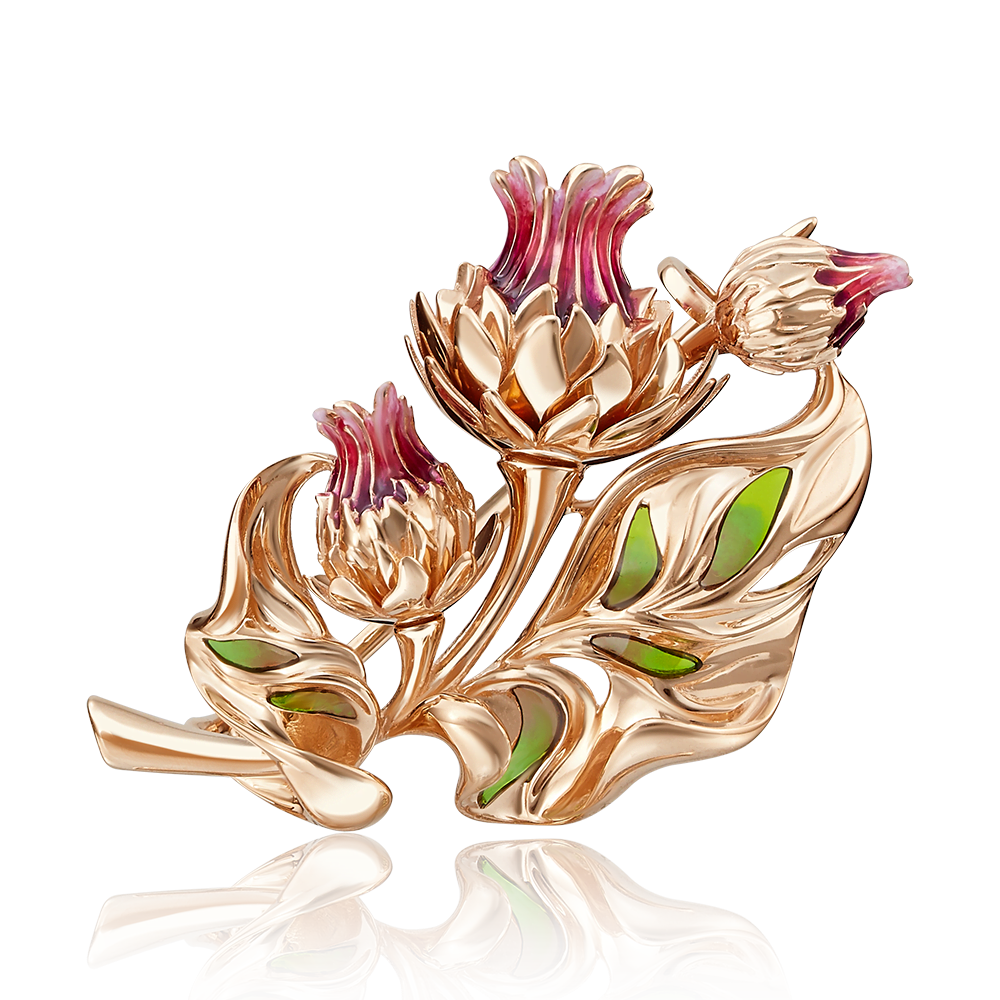 Брошь «Чертополох» из красного золота с эмалью