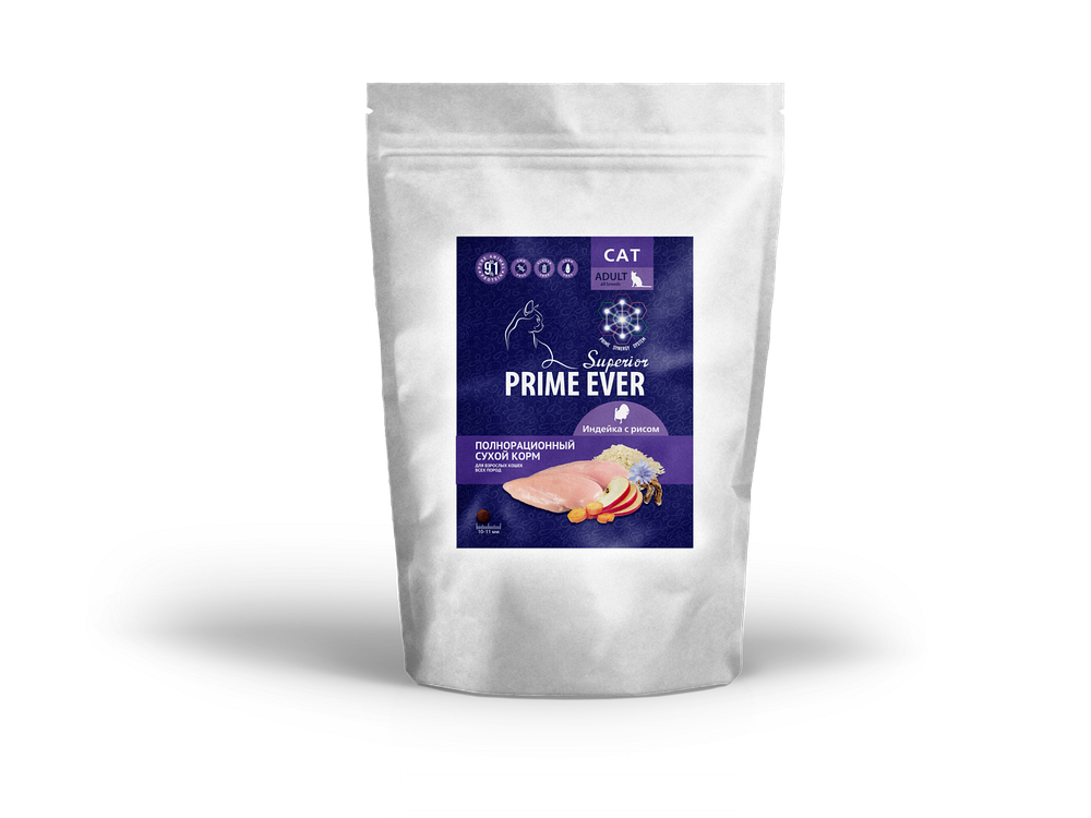 Prime Ever Superior Adult Cat Индейка с рисом полнорационный сухой корм для кошек 400 г