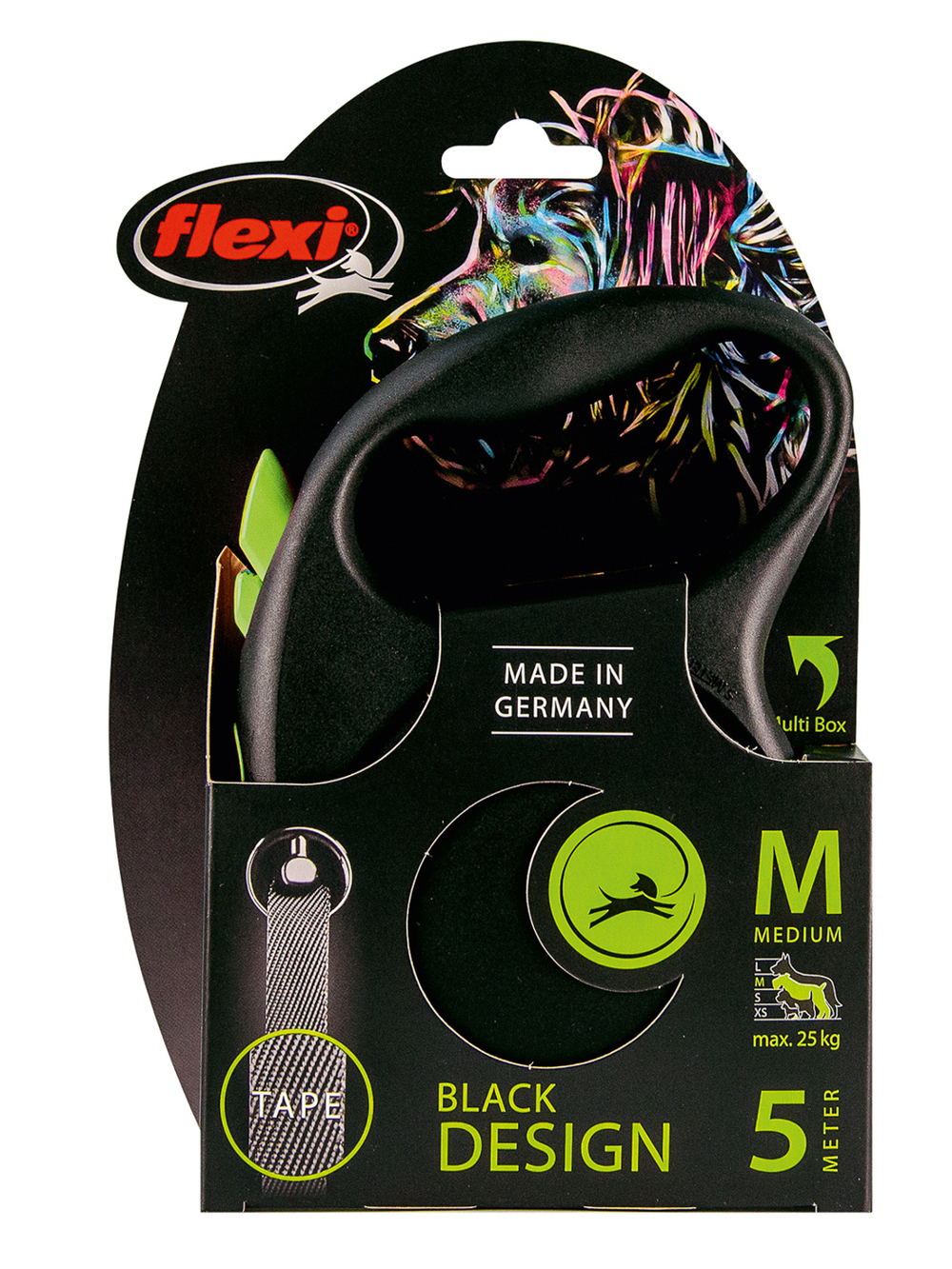Поводок-рулетка Flexi Black Design M. Лента 5 м. для собак до 25 кг. Зеленый