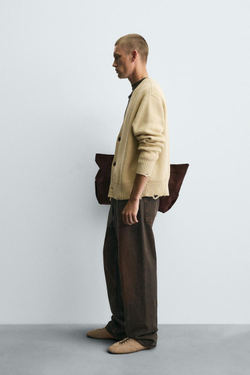 ZARA КАРДИГАН В РУБЧИК С ЭФФЕКТОМ ПОТЕРТОСТИ, ВАНИЛЬНЫЙ