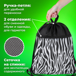Мешок для обуви BRAUBERG большой с ручкой карман на молнии сетка 49х41 см "Zebra" (2 штуки в упаковке)