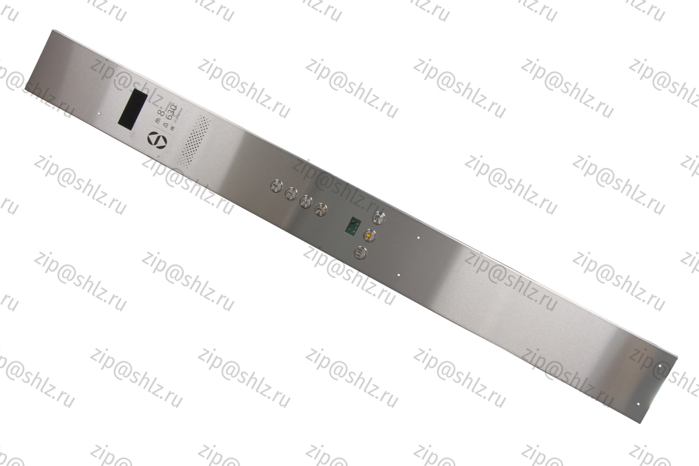 Модуль вертикальный (приказной пост) 2085 х 213,5 мм, сатинированная (шлифованная) нержавеющая сталь, кнопки EA2406S (с красной подсветкой), маркировка кнопок: 1; 2; 3; 4,  служебные кнопки: открыть двери, закрыть двери, вызов диспетчера,  с устройством аварийного освещения "УАО-Р-01", с переговорным устройством "УП-Р-05" (кабина), плата КРАГ.468163.600Ш, 4 остановки, с/у ШУЛМ,  г/п 630кг.