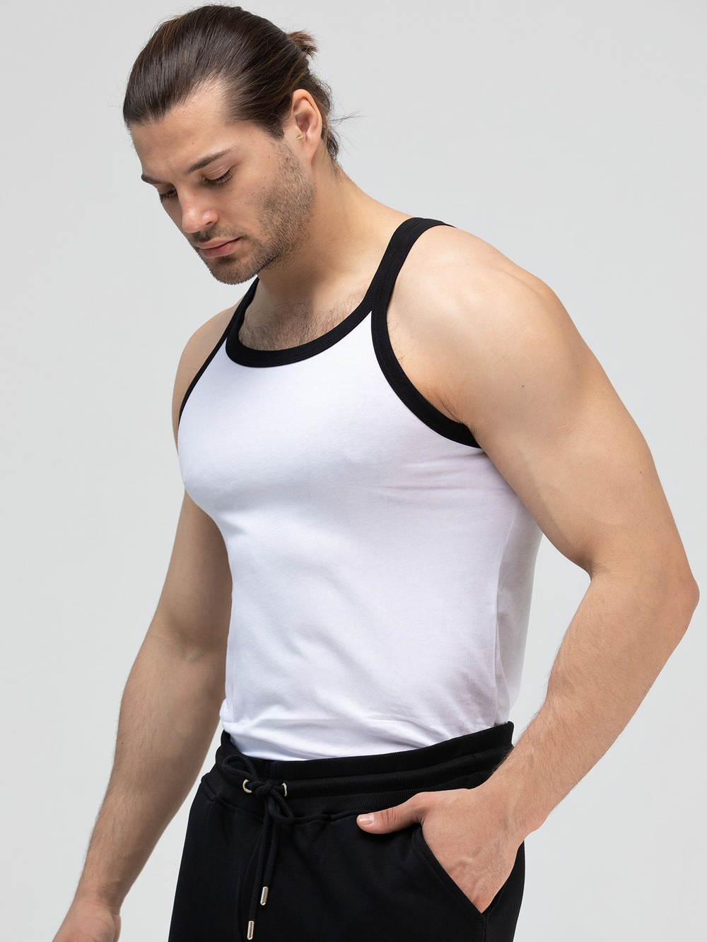 Мужская майка с контрастной окантовкой (Размер: XXXL) (Цвет: белый)