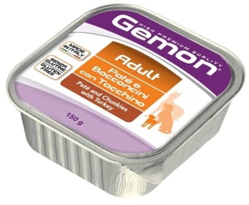 Gemon 150г Dog консервы для собак паштет с кусочками индейки