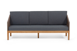 "Канны" диван 3-местный плетеный из роупа, основание дуб, роуп коричневый круглый, ткань темно-серая 027