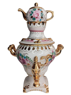 Статуэтка "Самовар с заварочным чайничком" Гжель