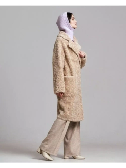 Шуба женская из шерсти мериноса чебурашка тедди, светло-бежевая, SilverFox