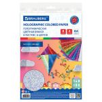 Цветная бумага А4, 8л. 8цв. голографическая, Brauberg Звезды, в папке