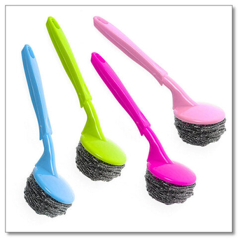 Мочалка металлическая (спираль) с держателем с длинной ручкой