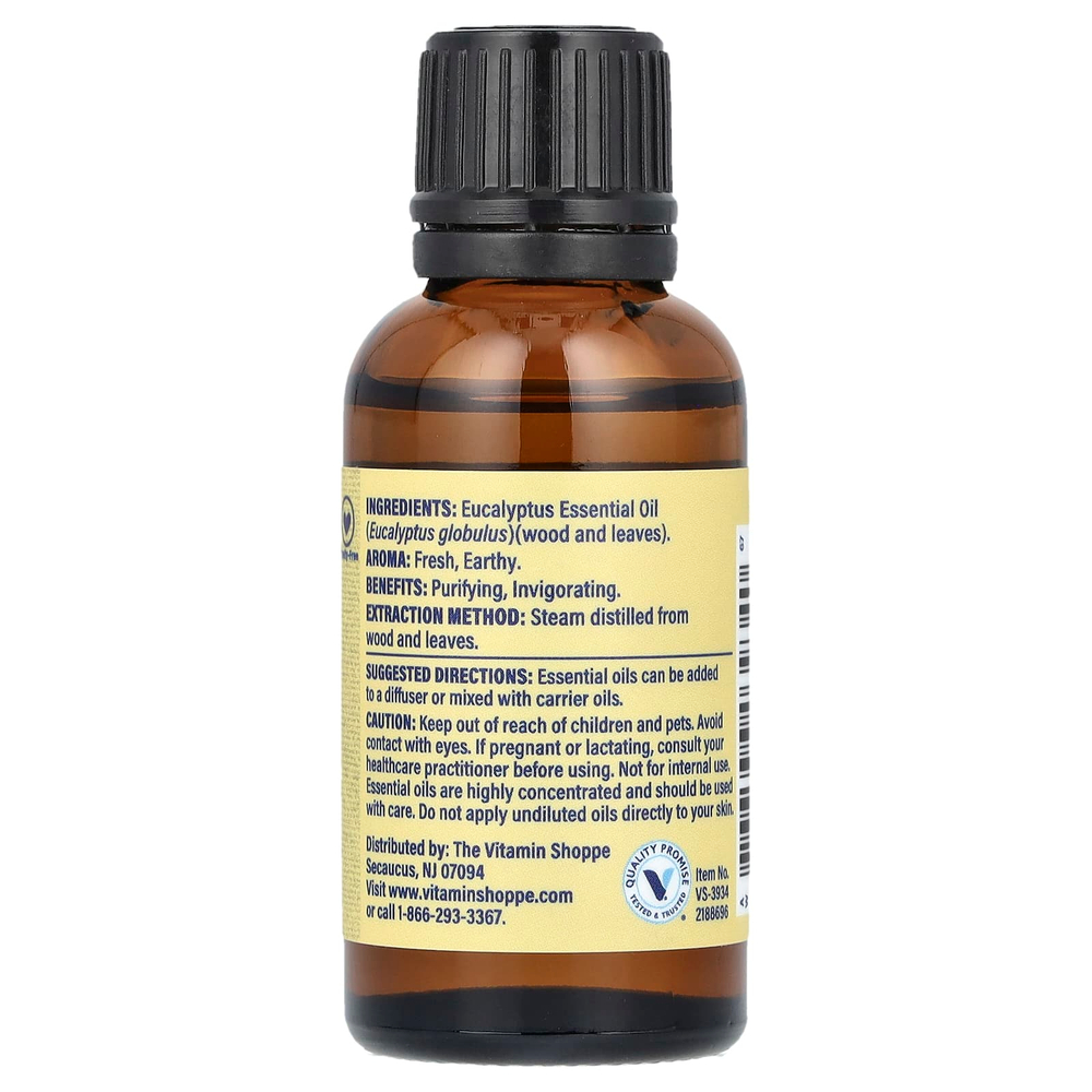 The Vitamin Shoppe, 100% чистое эфирное масло, эвкалипт, 30 мл (1 жидк. унц.)