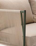 Уличный 2-х местный диван Zivia из веревки цвета экрю и стали зеленого цвета