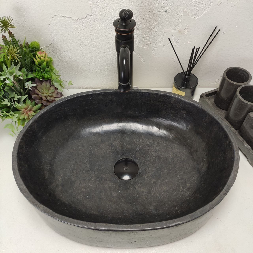 Раковина из мрамора Oval Black Tin Lip MO-61369 52*38*14