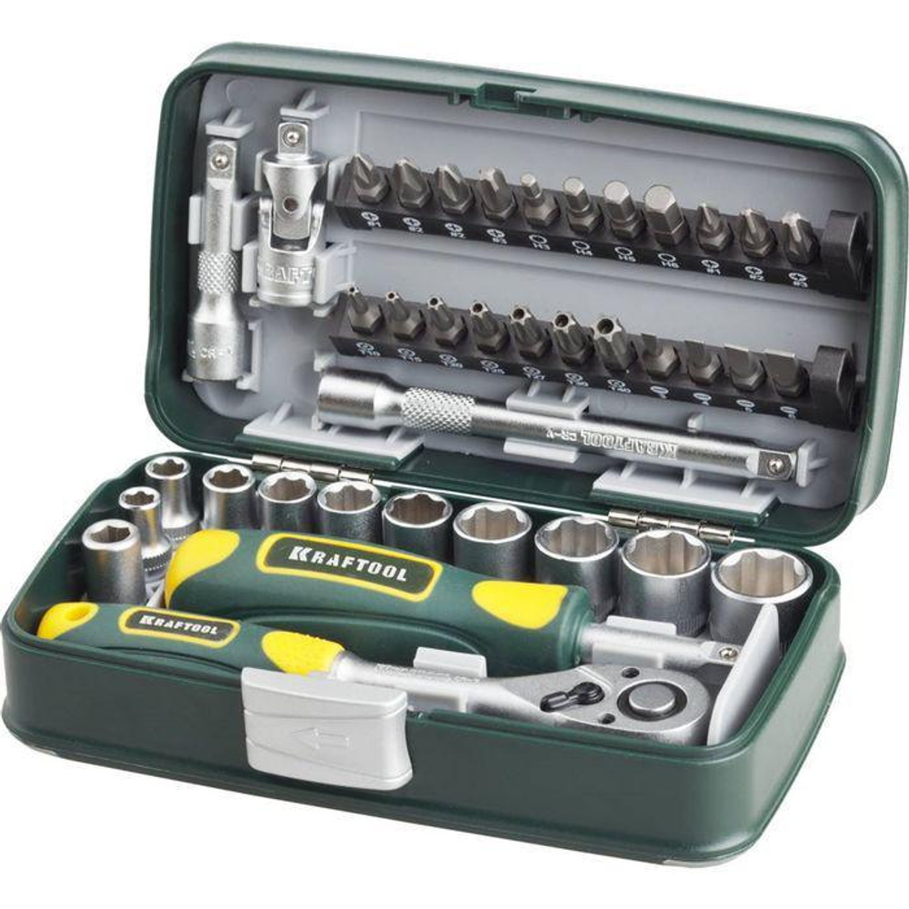 Компактный набор слесарно-монтажного инструмента 1/4", 38шт Kraftool INDUSTRIE 27970-H38