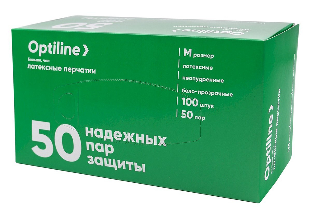 Перчатки латексные неопудренные Optiline, размер M, в упаковке 100 штук