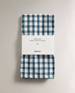 ZARA HOME САЛФЕТКИ ИЗ ХЛОПКА В КЛЕТКУ (НАБОР ИЗ 2 ШТ.), СИНИЙ