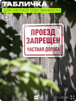 Табличка для частной территории "Проезд запрещен, частная дорога", на дом, для участка, организаций, предупреждающая, 40х30 см, Silver Plane x Айдентика Технолоджи