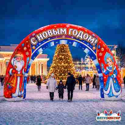Надувная новогодняя арка «Новогодняя ночь», 6×0,9×3,5 м