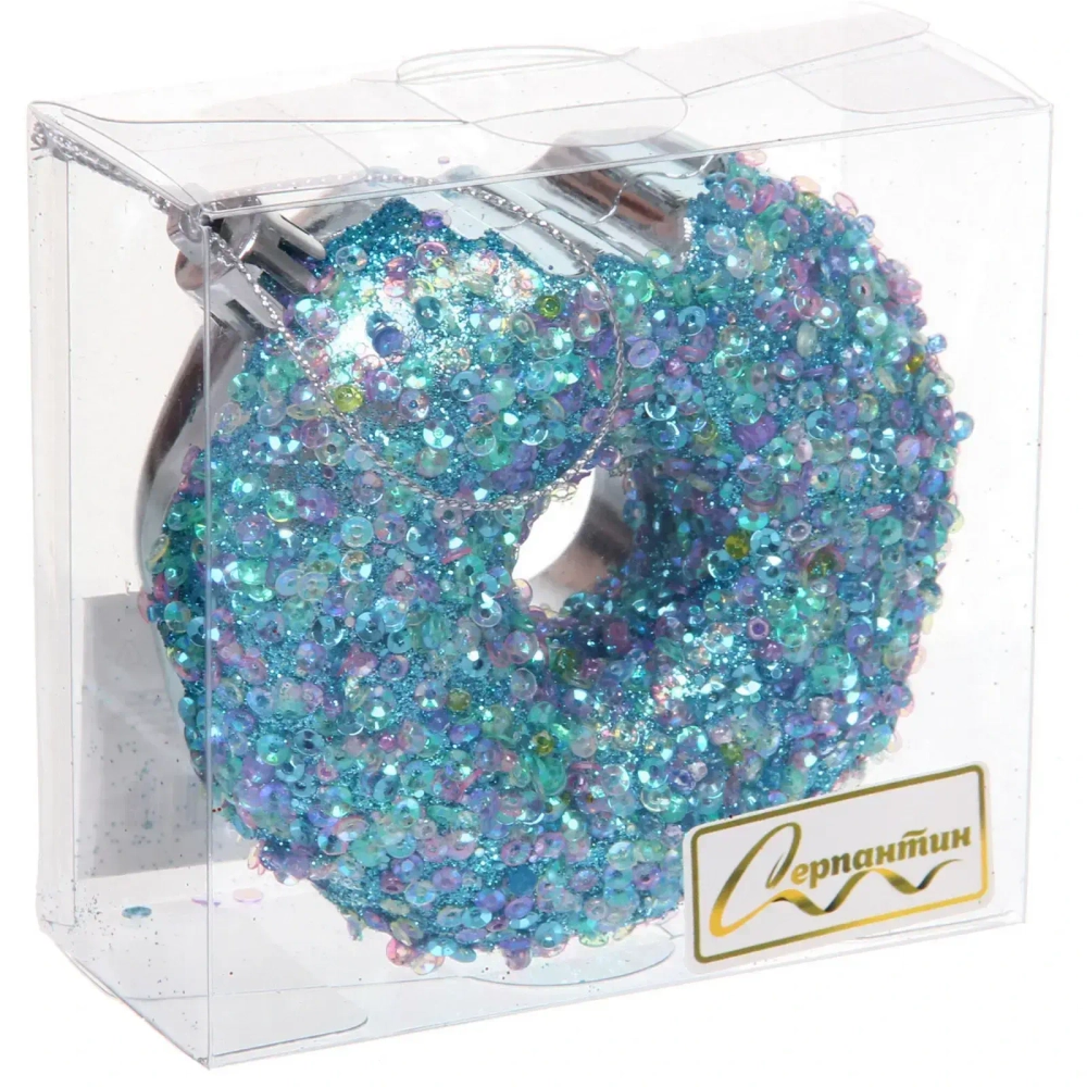 Елочная игрушка «Сладкий пончик» 8*4*10 см, Голубой