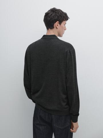 Massimo Dutti Вязаный кардиган из мериносовой шерсти на молнии, серый