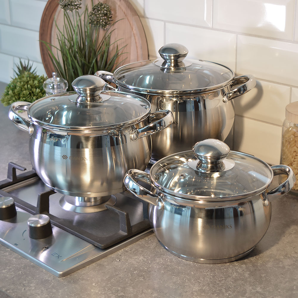 Набор кастрюль 3 предмета (1,9л, 2,9л, 3,9л) нерж, индукция, "Daniks" Классика SD-6