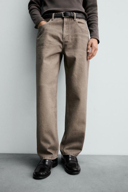 ZARA ДЖИНСЫ STRAIGHT FIT С ВЫТРАВЛЕННЫМ ПРИНТОМ, КОРИЧНЕВЫЙ