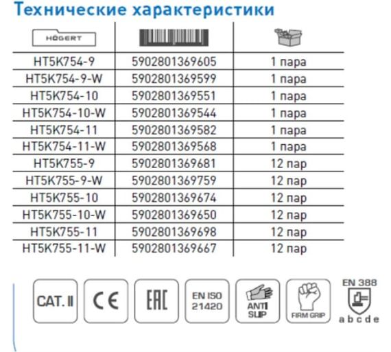 Перчатки рабочие с нитриловым покрытием GLAN Högert (12 пар), арт. HT5K755