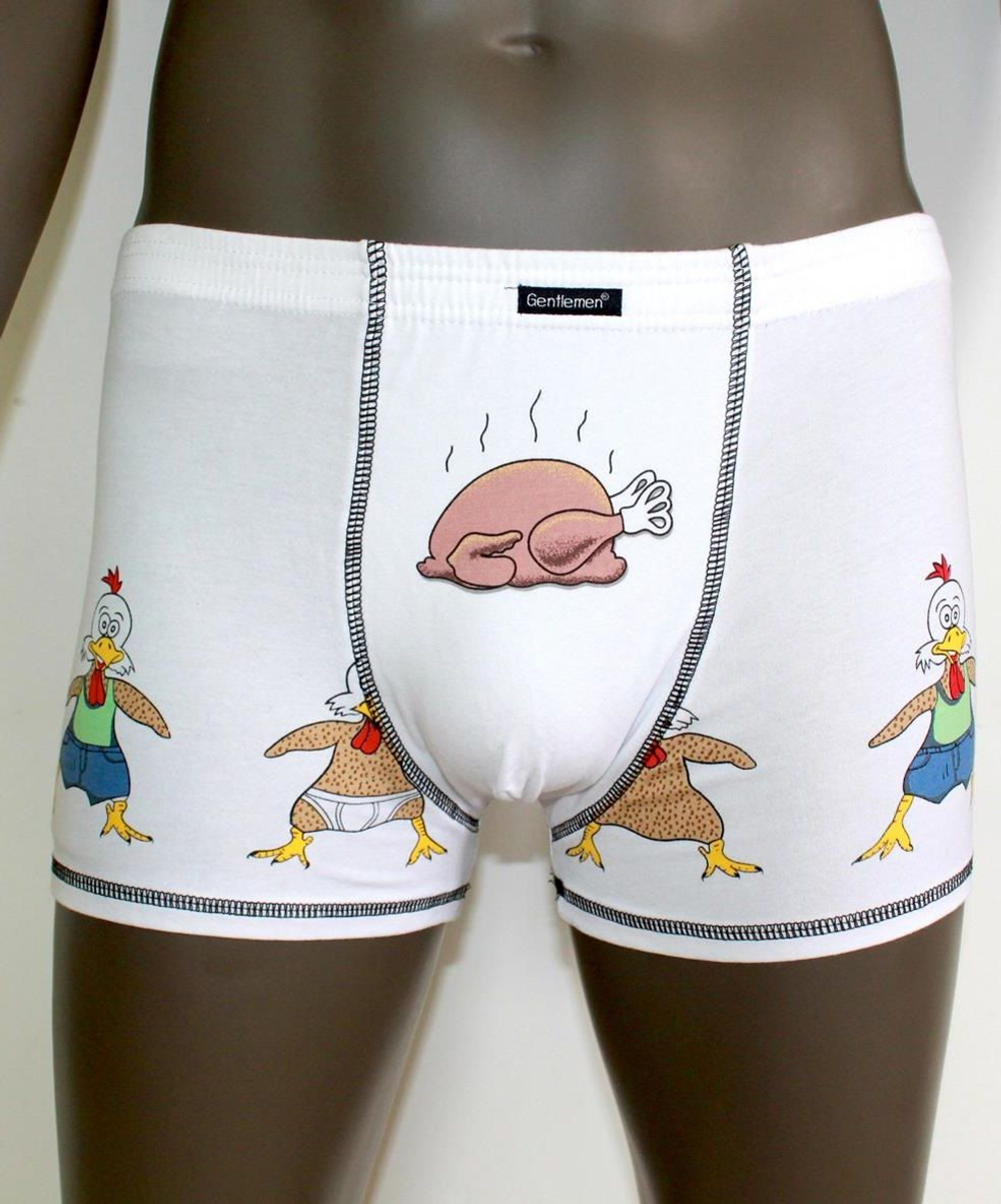 Мужские трусы-боксеры с принтом в виде ощипанных курочек (Размер: L) (Цвет: белый)