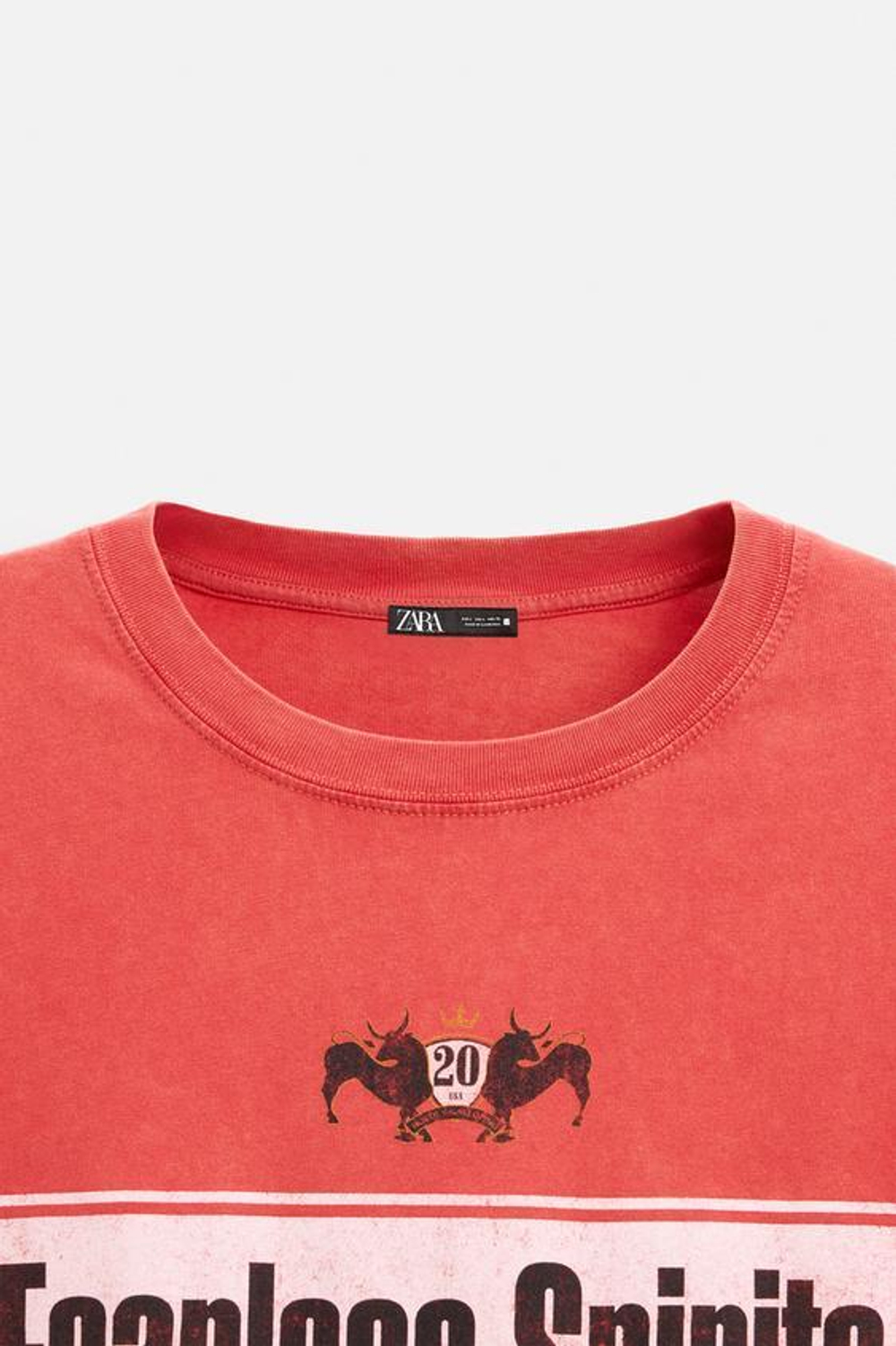 ZARA УКОРОЧЕННАЯ ФУТБОЛКА С ПРИНТОМ, КРАСНЫЙ